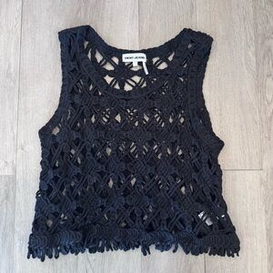 DKNY Jeans Cropped Knit Crochet Tank Top Black Size Large Summer Casual Beach